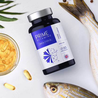 Omega 3 Fish Oil 1000mg, 180 EPA / 120 DHA & Natural Vitamin E, 90 Softgels -  3 Month Supply, UK Made